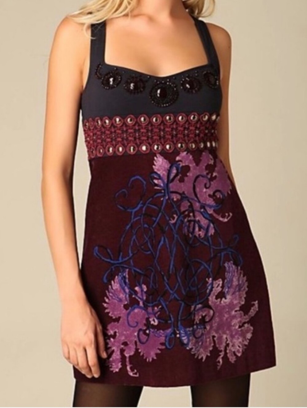 Vintage Y2K Free People Embellished Mixed Media MIni Dress Rare Size 8